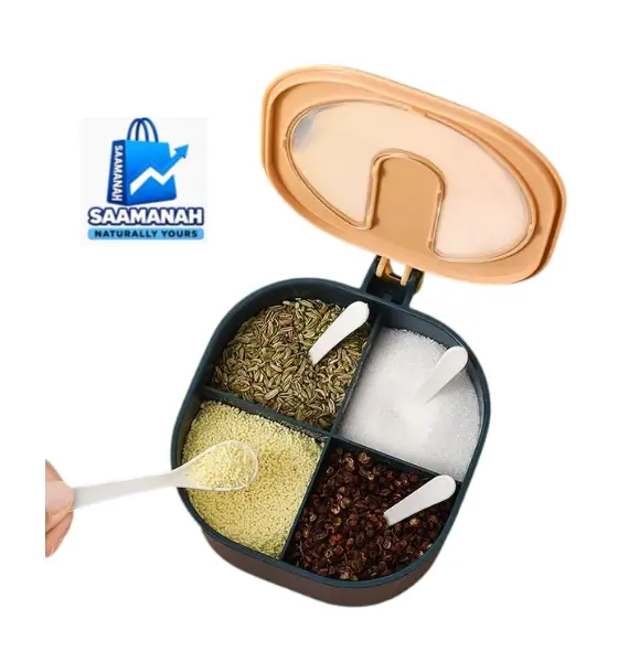 Multi Storage 4 Section Kitchen Spices Lid Box With Spoons
