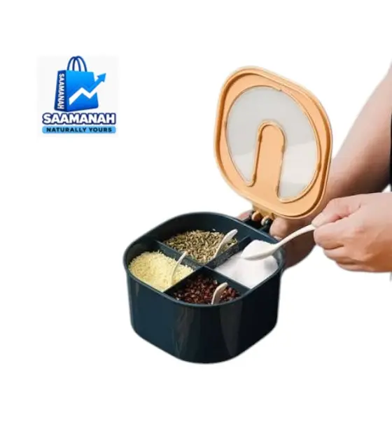 Multi Storage 4 Section Kitchen Spices Lid Box With Spoons